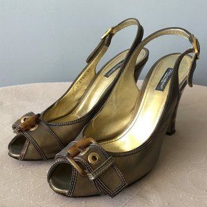 Dolce & Gabbana Bronze Metallic Peep-Toe Slingback Pumps [size 39]